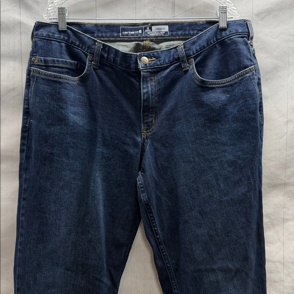 Carhartt Women’s Dark Blue Denim Rugged Flex Loose Fit Jeans Size 18